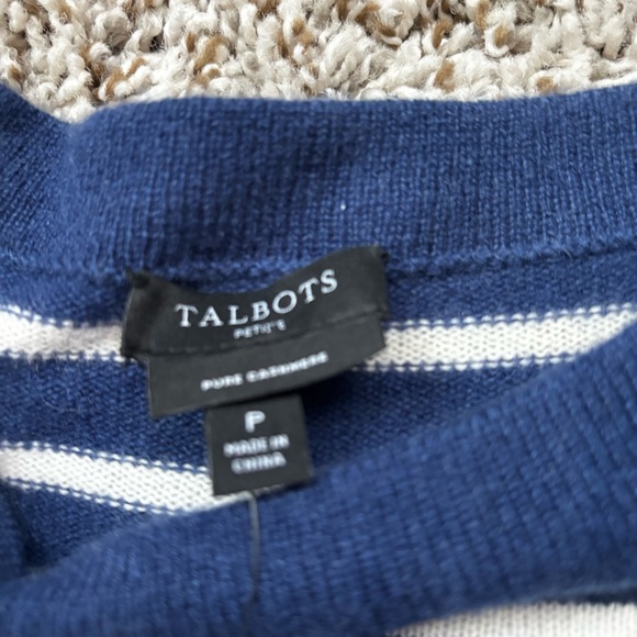 Nwt Talbots Navy Striped Sweater with Colorful Cuffs 100 cashmere  marinier - Picture 3 of 8